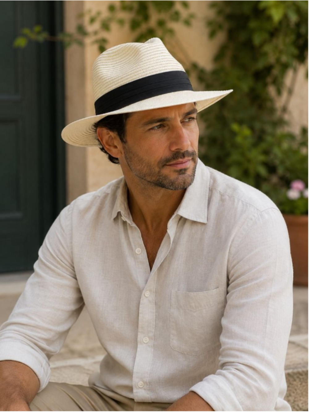 Scala Beige Men's Straw Fedora Hat with Black Band, Size M